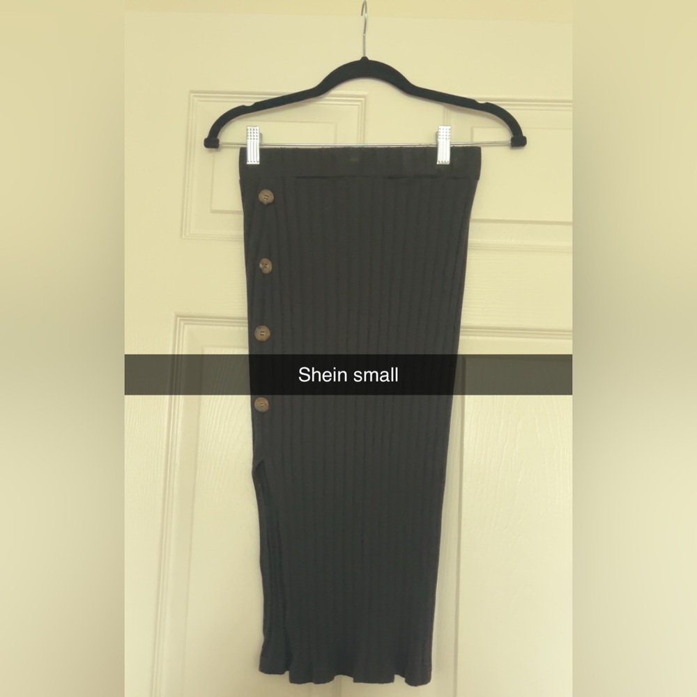 Black Ribbed skirt with Button Accents